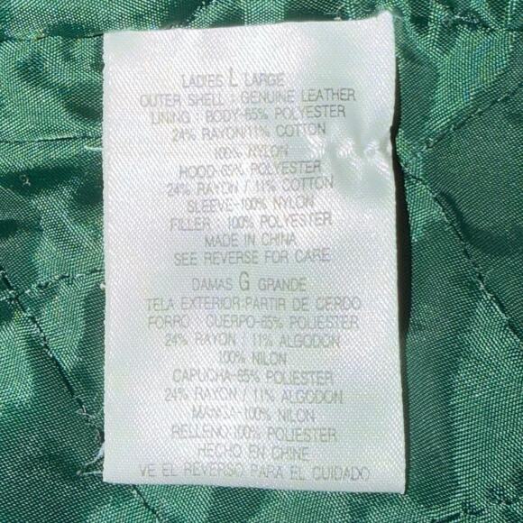 Outbrook VTG Y2K Suede Leather Colorblock Hooded Jacket Women’s L Green Rust - Picture 8 of 8